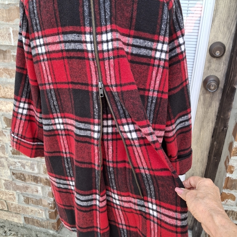 Boho Chic New York Red Plaid Relax Fit Shirt Jacket Tunic  Women Size Medium - Picture 9 of 16